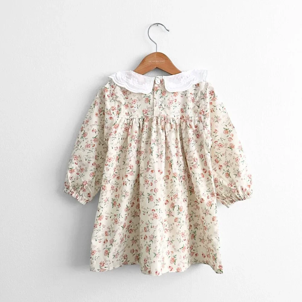 NWT Pretty Girls Embroidered Bib Collar Long Sleeve Dress & Headband Cream 3T